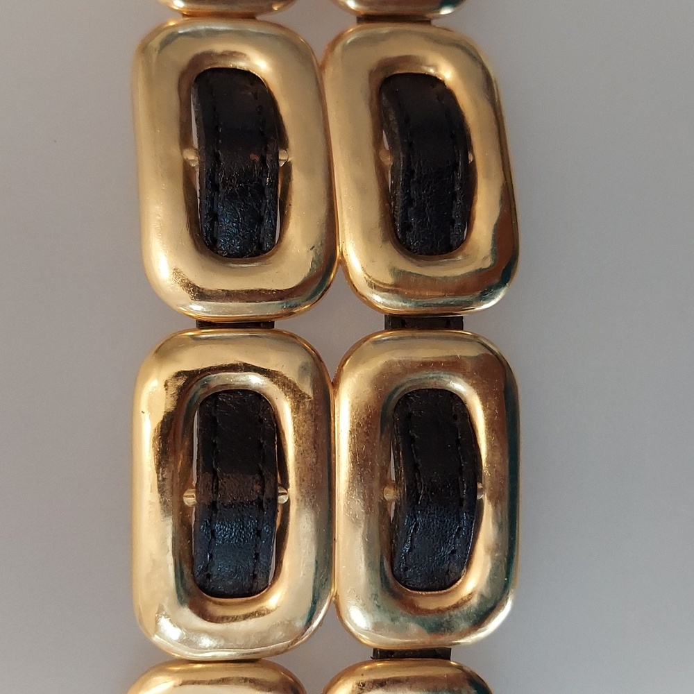 Vintage Late 1980s/Early 1990s Gold Chain & Woven Black Leather Double Link Belt - Picture 7 of 16